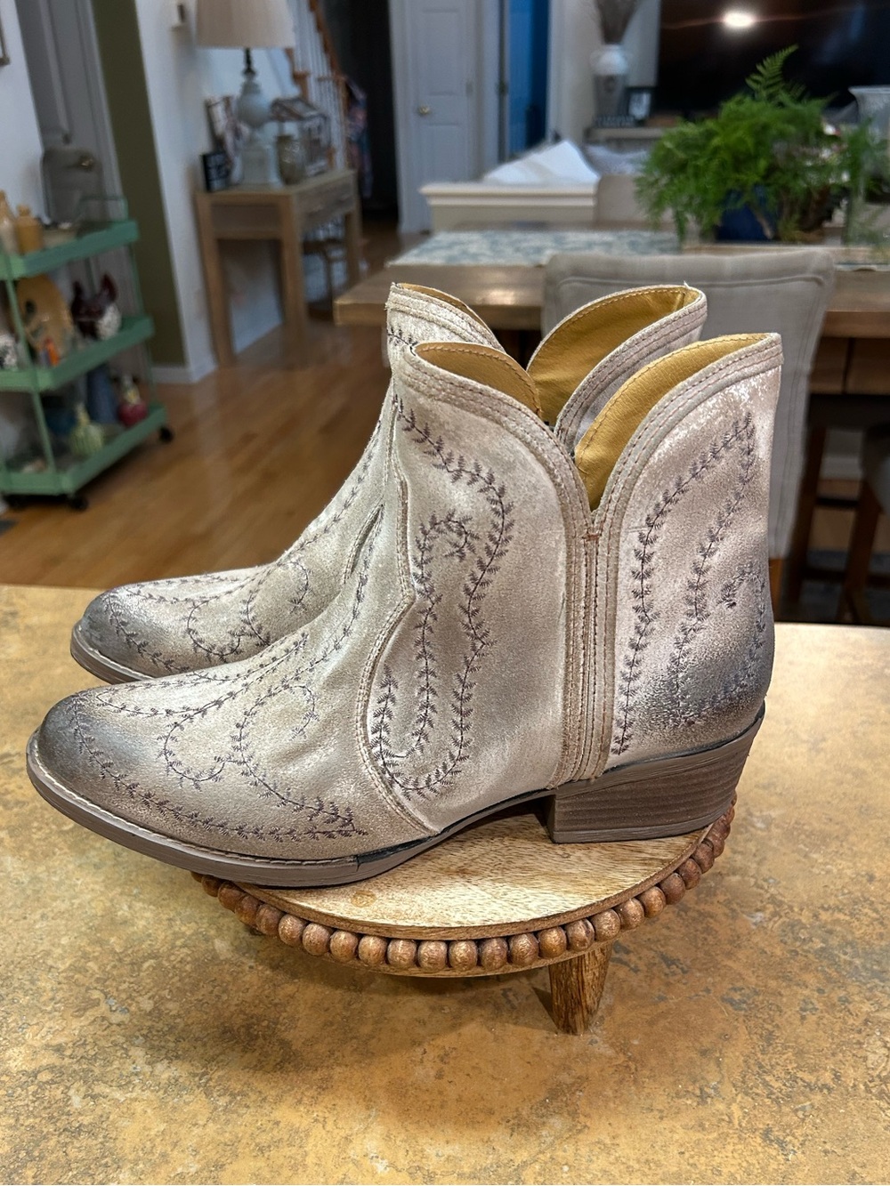 Sterling River Taupe Distressed Leather Western Ankle Boots